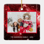 Kerstavond foto rode sterren keramisch ornament (Achterkant)