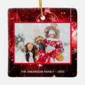 Kerstavond foto rode sterren keramisch ornament (Voorkant)