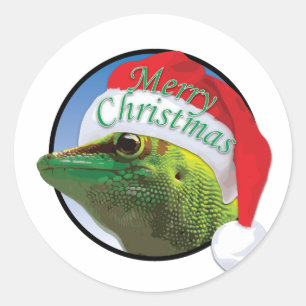Kerstavond Gecko - Klassieke Ronde Sticker, Glossy Sticker