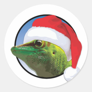 Kerstavond Gecko - Klassieke Ronde Sticker, Glossy Sticker