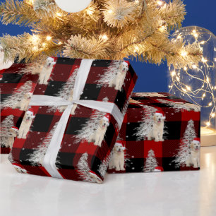 Kerstavond-gouden retriever en -boom op touw cadeaupapier