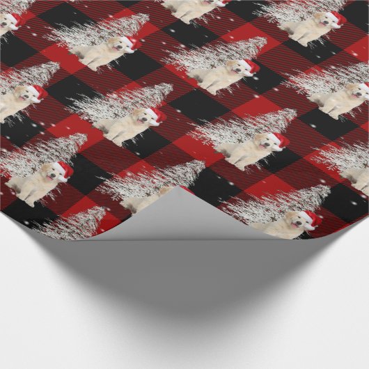 Kerstavond-gouden retriever en -boom op touw cadeaupapier (Hoek)