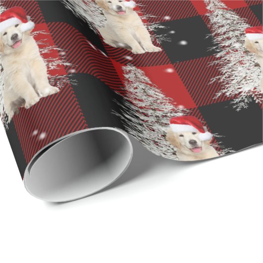 Kerstavond-gouden retriever en -boom op touw cadeaupapier (Rol Hoek)