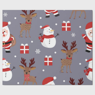 Kerstavond Grijs/Santa Snowman Wrapping Pape Cadeaupapier