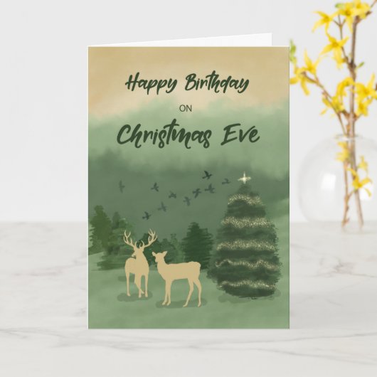 Kerstavond Groen landschap met bomen Kaart (Gele Bloem)