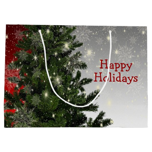 Kerstavond Groene Boom Rode Zilveren Snowflakes Groot Cadeauzakje (Achterkant)