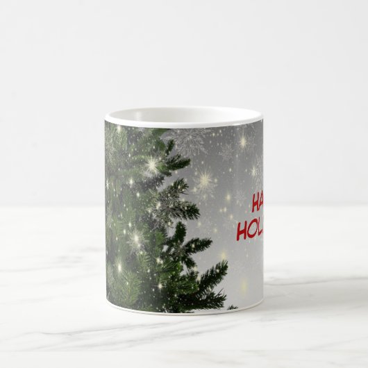 Kerstavond Groene Boom Rode Zilveren Snowflakes Koffiemok (Center)