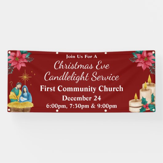 Kerstavond kaarslicht dienst kerk evenement spandoek (Horizontaal)