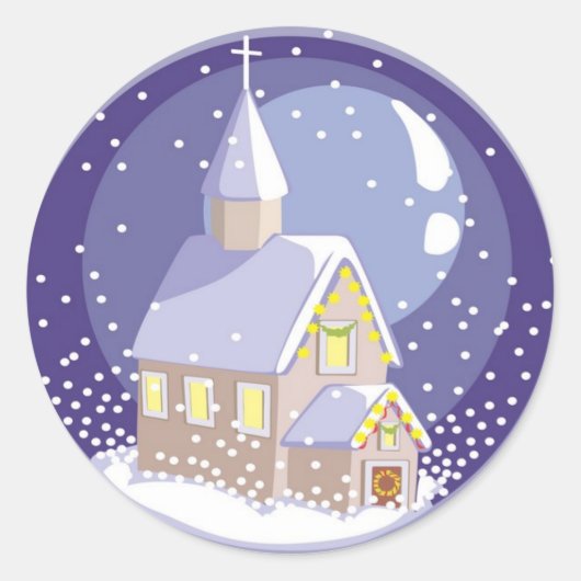 Kerstavond kerksneeuw bedekt ronde sticker (Voorkant)