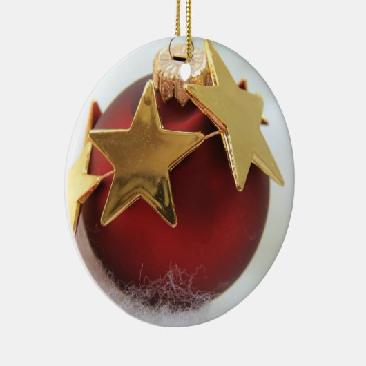 Kerstavond met rood en gouden versiering keramisch ornament (Rechts)