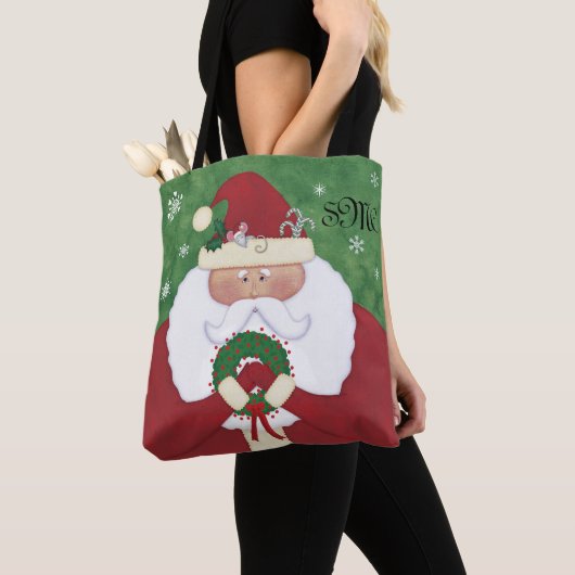 Kerstavond Santa Monogram Tote Bag (Dichtbij)