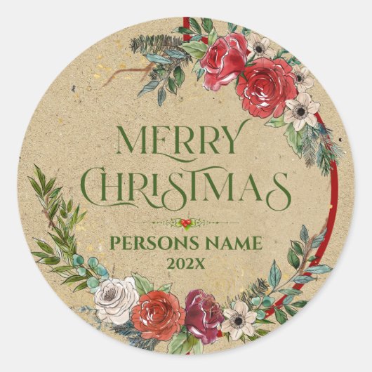 Kerstavond, typografische papiertextuur ronde sticker (Voorkant)