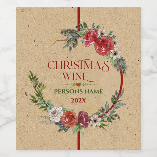 Kerstavond, typografische papiertextuur wijn etiket (Enkel label)