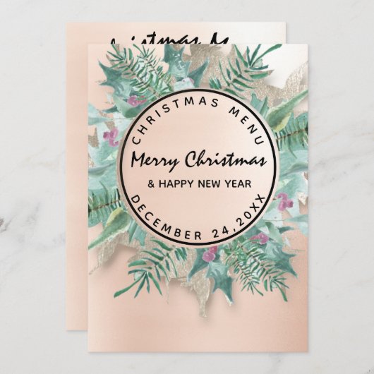 Kerstavond Vakantie Wintermenu Blush  Bloemstuk Menu (Voorkant / Achterkant)