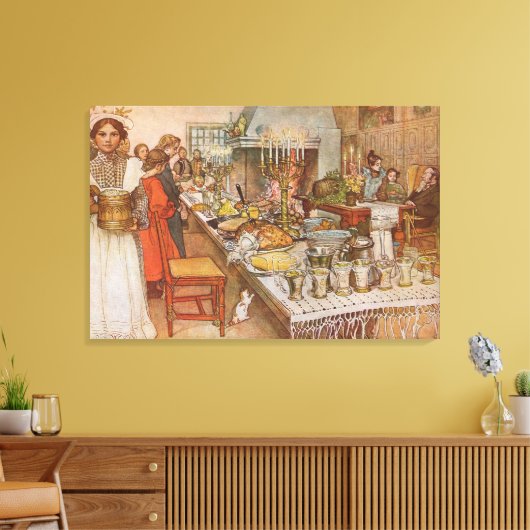 Kerstavond van Carl Larsson,  Feestdagen Canvas Afdruk (Insitu (Woonkamer))