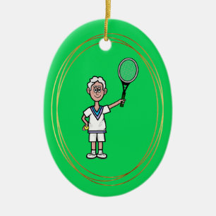 Kerstavond van de grijze haar Male Tennis Keramisch Ornament