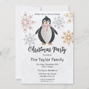 Kerstavond van Glitter Cute Penguin Invita Kaart