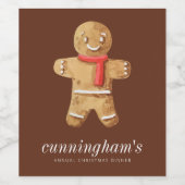 Kerstavond Waterverf Gingerbrood Man Wijn Etiket (Enkel label)