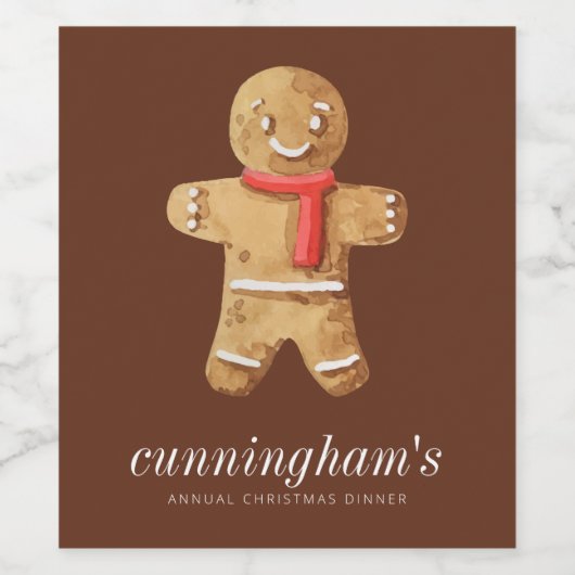 Kerstavond Waterverf Gingerbrood Man Wijn Etiket (Enkel label)