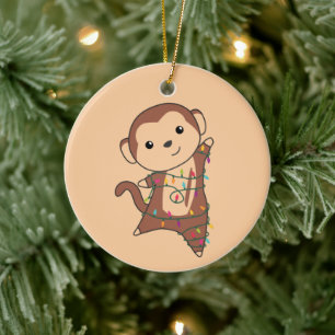 Kerstavond Winterdieren apen Ceram Keramisch Ornament