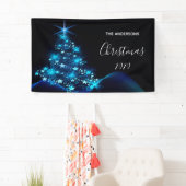 Kerstavond zwarte blauwe moderne schitterende boom spandoek (Insitu)