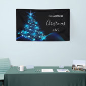 Kerstavond zwarte blauwe moderne schitterende boom spandoek (Beurs)