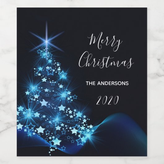 Kerstavond zwarte blauwe moderne schitterende boom wijn etiket (Enkel label)