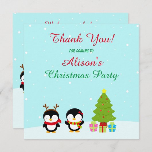 Kerstawinterpinguïns en bomen bedankkaart (Voorkant / Achterkant)
