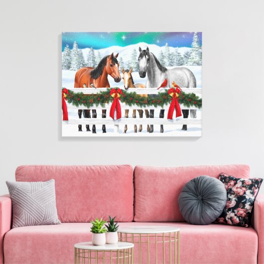 Kerstaxe Bay Buckskin Dapple Gray Horses Canvas Afdruk (Insitu (Woonkamer))