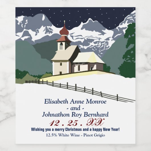 Kerstaxetiket van de Berg-kerk Wijn Etiket (Enkel label)