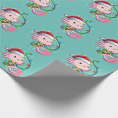 KerstAxolotl Santa Hat Lights Cadeaupapier (Hoek)