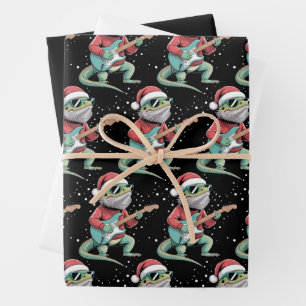 Kerstbaardagaam die gitaar speelt Musicus Inpakpapier Vel