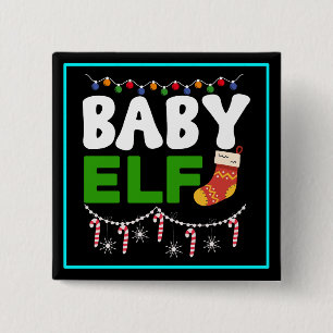 Kerstbaby-elf ontwerp-84608 vierkante button 5,1 cm