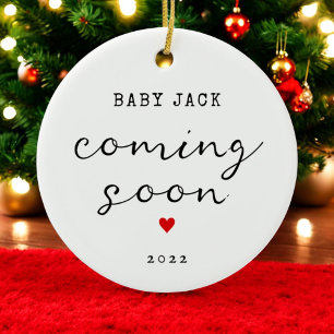 Kerstbaby komt binnenkort naam ornament