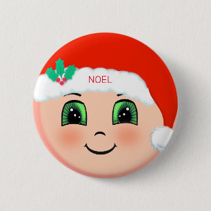 Kerstbaby met gelukkig gezicht ronde button 5,7 cm