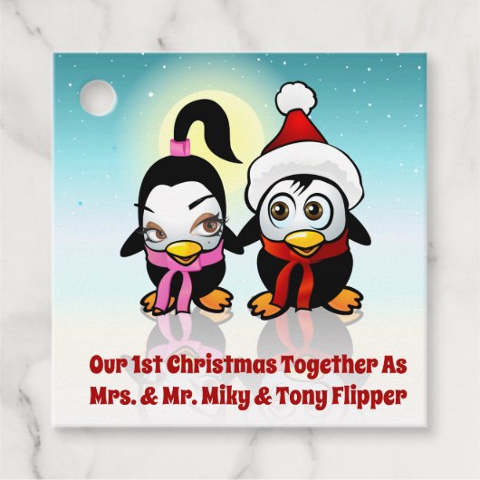 Kerstbaby Pinguïns Bedankjes Labels (Voorkant)