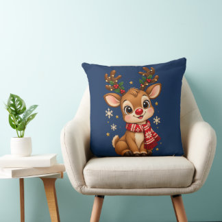Kerstbaby-rendier met rode sjaal throw kussen