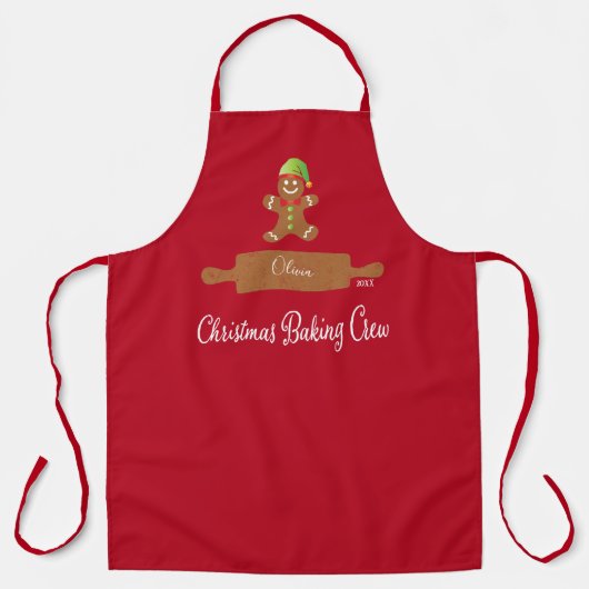 Kerstbaken Rood Monogram Apron Schort (Voorkant)