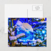Kerstbal blauwe sneeuw feestdagenkaart (Voorkant / Achterkant)
