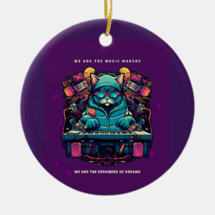 KERSTBAL CAT DJ Muziekmaker Keramisch Ornament