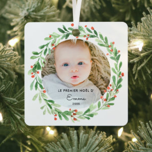 Kerstbal Eerste Kerstmis met foto en voornaam Metalen Ornament