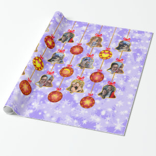 Kerstbal en Ornamenten met balken 6 Foto's L-Red Cadeaupapier