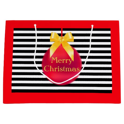 kerstbal en strips groot cadeauzakje (Voorkant)