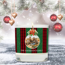 Kerstbal Foto Lijst Rood & Groen Plaid Naam
