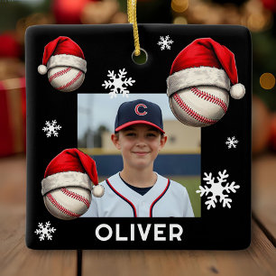 Kerstbal honkbal Santa hoed Naam Foto Kerstmis Keramisch Ornament