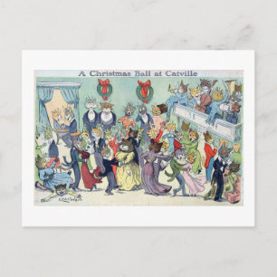 Kerstbal in Catville, Louis Wain Feestdagenkaart
