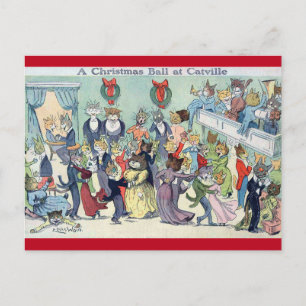 Kerstbal in Catville, Louis Wain Feestdagenkaart