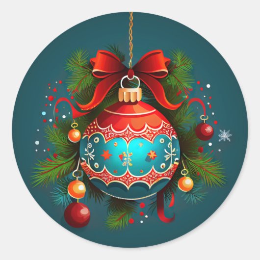 Kerstbal, Klassieke Ronde Sticker (Voorkant)