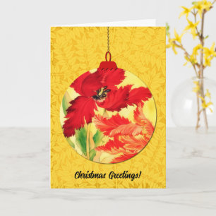 Kerstbal met bloemen in vintage stijl geel kaart