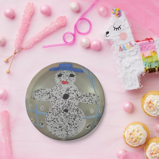  kerstbal met grijs zand papieren bordje (Feest)